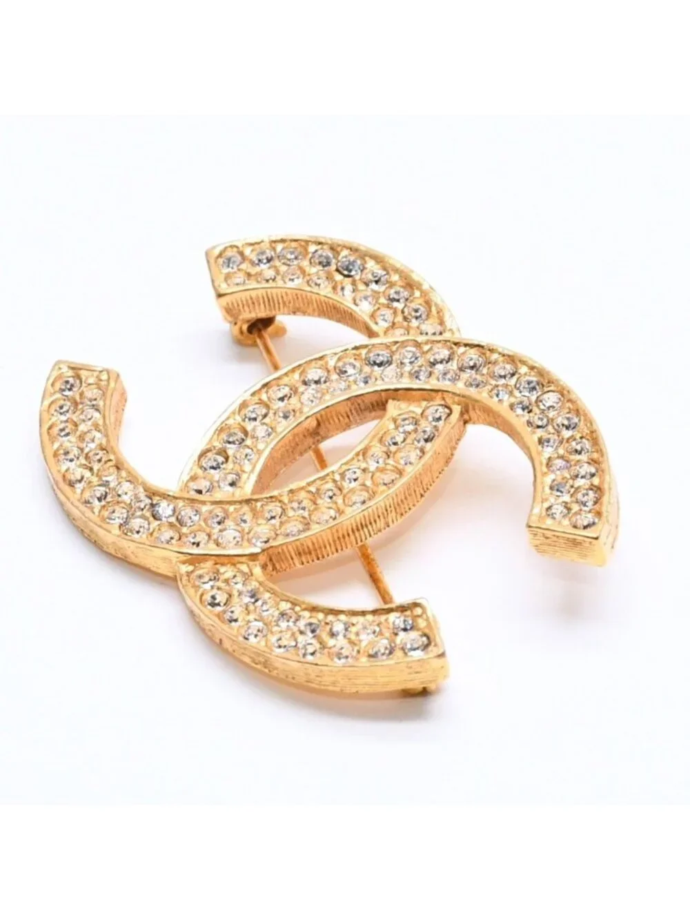Chanel Brooch Rhinestone CC Logo Gold
